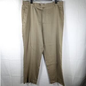 Dockers Premium Never-Iron Khaki Pants 36x32 Beige Flat Front Relaxed Fit Cotton